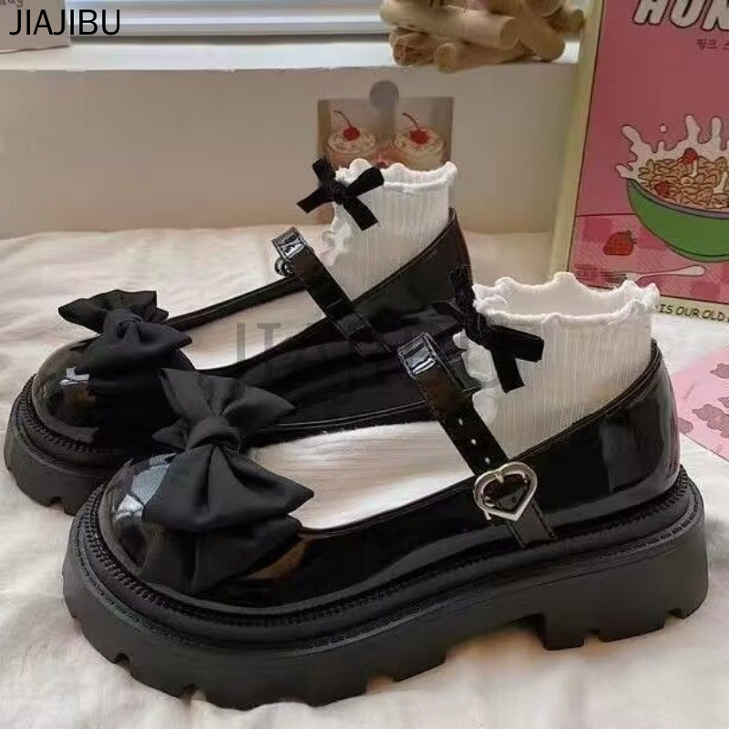 Size 35-46 Giày Da Mũi Tròn Chống Trượt Phong Cách Anh Quốc Có Khóa Tình Yêu Gót Dày 45 Giày Nữ Cỡ Lớn 44 Giày Đi Học Màu Đen 43 Korean Fashion Platform Bow Mary Jane Doll Shoes 42 Nhật Bản JK Đồng Phục Cosplay Lolita Giày Giày Da Sáng Chế Preppy