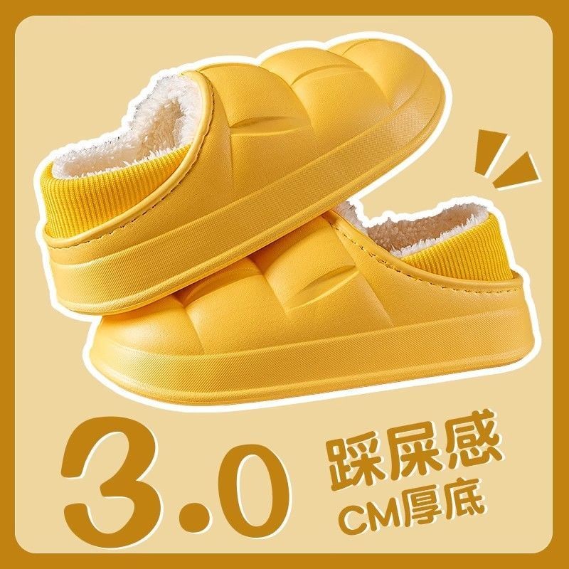 Dép Lê cotton chống thấm nước giày bông đôi lót nhung đế dày cho gia đình trong nhà mẫu mới mùa thu đông 2024 nữ đi bên ngoài