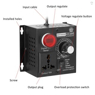 Ac 220V 4000W Bộ điều khiển điện áp biến đổi nhỏ gọn Tốc độ di động Nhiệt độ ánh sáng Điện áp Bộ điều chỉnh độ sáng có thể điều chỉnh