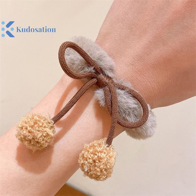 Kudosation Lông Cừu Tóc Anh Đào Dây Dễ Thương Cô Gái Nơ Thắt Tóc Vòng Trang Trí Tóc Co Giãn Dây Buộc Tóc