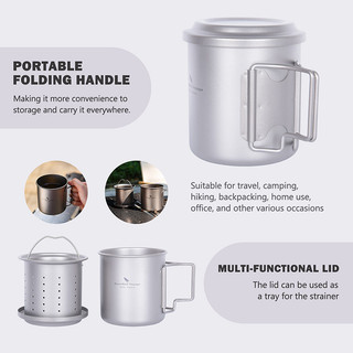 Boundless Voyage 420ml Cốc Titan có bộ lọc & nắp Cốc trà một lớp cắm trại nhẹ có bộ lọc Đồ uống ngoài trời