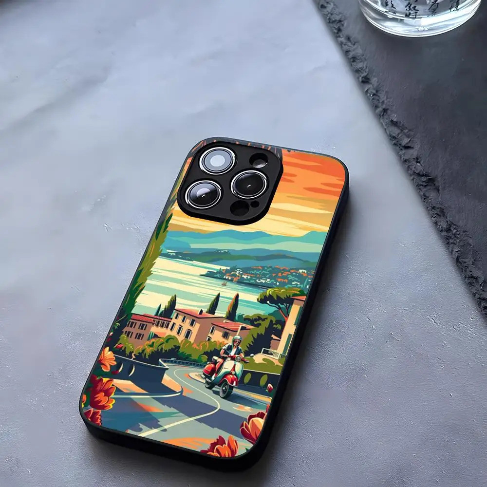 BK-1 V-Vespa Xe Tay Ga Điện Thoại Xe Máy Kính Cường Lực Cho IPhone 13 14 12 16 17.35 11 Pro XS Max Plus Mini X XR SE2020 Coque