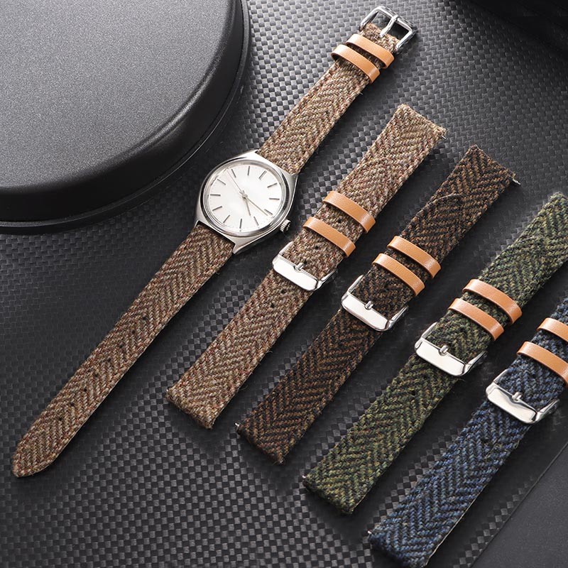 Vintage Nylon Da Đồng Hồ Dây Đeo 18mm 20mm 22mm Phong Cách Anh Quốc Retro Dệt Vải Bò Da Đồng Hồ Phát Hành Nhanh Đồng Hồ Vòng Tay Nam Nữ Quà Tặng Xanh Xanh Nâu