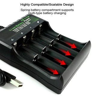 Máy sạc pin lithium 4 khe 3.7V USB, hỗ trợ các loại pin 10440 14500 16340 16650 14650 18350 18500.