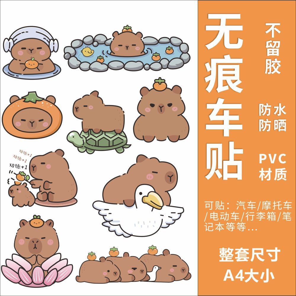 Nhãn dán Capybara chống nước dán xe máy, tủ lạnh, tường, ô tô
