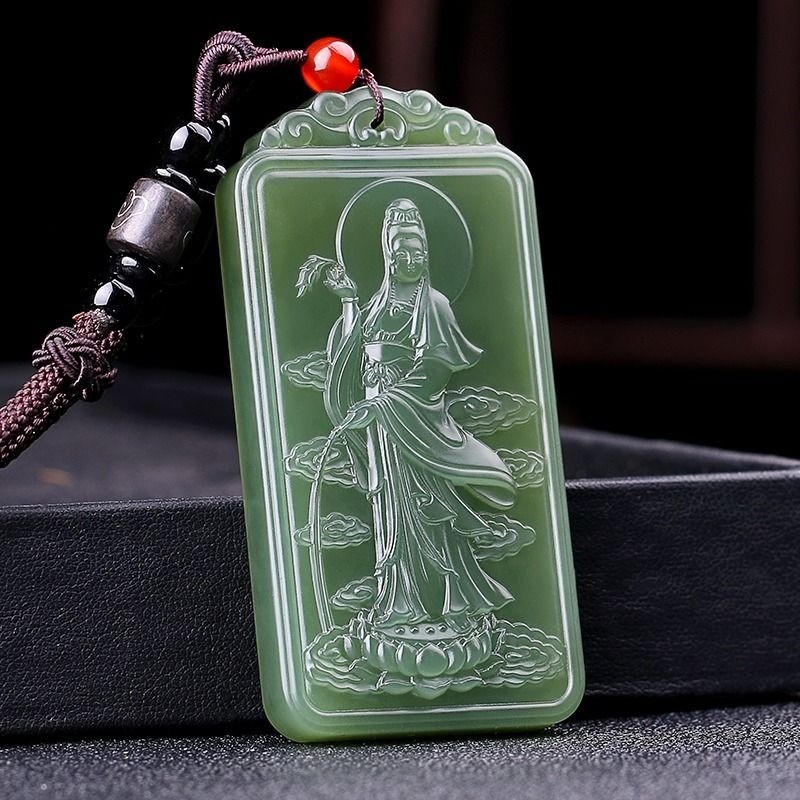 Mặt dây chuyền Sapphire Guanyin tự nhiên Nam Nữ Phong cách Ngọc Thương hiệu Mặt dây chuyền ngọc thủ công