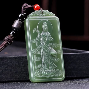 Mặt dây chuyền Sapphire Guanyin tự nhiên Nam Nữ Phong cách Ngọc Thương hiệu Mặt dây chuyền ngọc thủ công