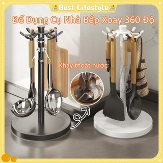 Đế Dụng Cụ Nhà Bếp Xoay 360 Độ Nhà Bếp Flatware Người Tổ Chức Giá Đỡ Xoay Đồ Dùng Nấu Ăn Có Thể Xoay Được Với 8 Móc shopidaevn