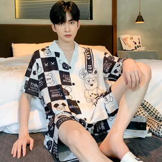 Bộ Đồ Ngủ Nam Mùa Hè Mùa Hè Mỏng Ice Silk Tay Ngắn Thanh Niên Có Thể Mặc Bên Ngoài Nam 2025 Phong Cách Mới Homewear Phù Hợp Với