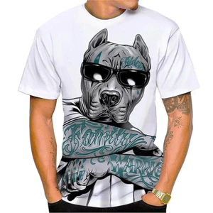 Áo thun in hình chó sói hài hước cho nam giới, xu hướng hip hop, thời trang streetwear Harajuku, áo cổ tròn tay ngắn mùa hè, áo oversized