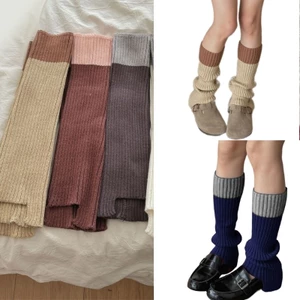 Exhila Ribbed Đan Không Đều Chân Ấm Nữ Màu Khối Chắp Vá Boot Có Tất