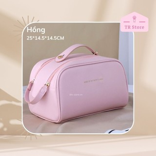 Túi đựng mỹ phẩm Rose da PU cao cấp 2 zip lớn hình thang