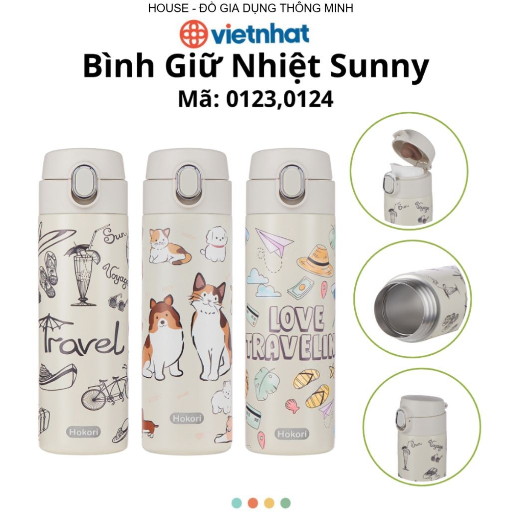 Bình giữ nhiệt Cao Cấp Sunny Hokori in Họa Tiết Lõi Inox 304 Bền Đẹp Chính Hãng Việt nhật