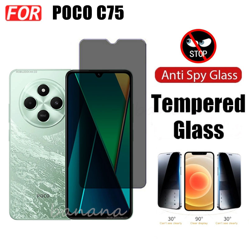Vỏ điện thoại trong suốt bằng silicon mềm TPU 3 trong 1 Poco C75 C65 C61 có vỏ bảo vệ Camera + Kính cường lực riêng tư + Phim mặt sau