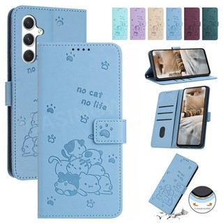 Dành Cho Samsung GalaxyS25 FE A17 A27 A16 A26 A36 A56 A06 A07 A57 S25 Plus Ultra 5G Flip Phone case Vỏ Da Sang Trọng Khe Cắm Thẻ 3D Ví Mèo Flip Cover Đứng Vỏ Vỏ