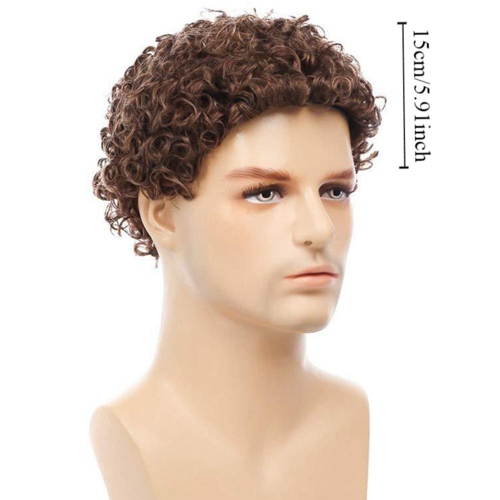 WEETW Tổng Hợp Nam Tóc Giả, 70s 80 Disco Ngắn Afro Xoăn Tóc Giả, Full Head Fancy Halloween Cosplay Nâu Sóng Guy Rocker Tóc Giả Cho Nam