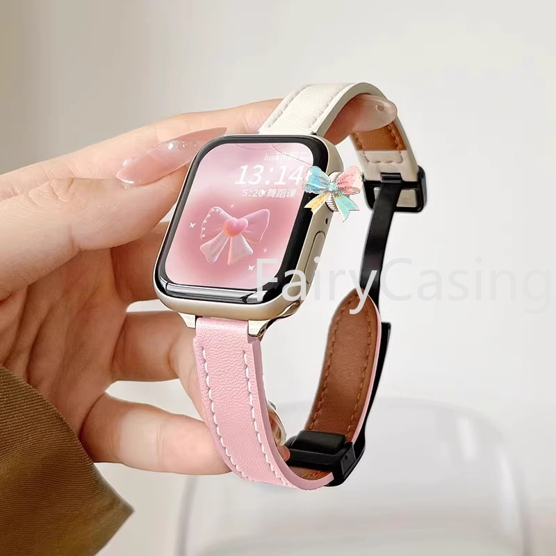 Dây đeo bằng da PU mỏng S11 S11 cho Apple Watch 42 46mm series 10 9 8 41mm 45mm 38 49mm ultra2 Vòng đeo tay màu sắc thanh lịch cho iWatch SE 7 6 5 4 3 40mm 44mm