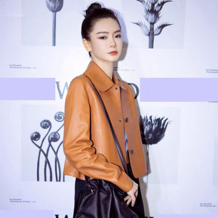 Áo khoác ngắn xe máy Star Qi Wei Ladies Áo khoác da PU Áo khoác da thời trang. Áo khoác mỏng hơn phong cách Trung Quốc mới
