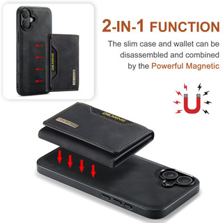 Ốp Ví 2 Trong 1 Có Thể Tháo Rời Cho IPhone 16 15 14 13 12 11 Pro Max Mini Ốp Lưng Có Thẻ 3Holder Dây Da Từ Tính Túi Đen