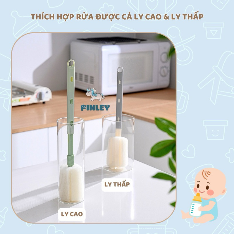 Ảnh Cọ rửa bình sữa, cọ rửa ly cốc FINLEY Moonie 4 màu, tay cầm kéo dài 4 mức tới 35cm, cọ được ly cao 3