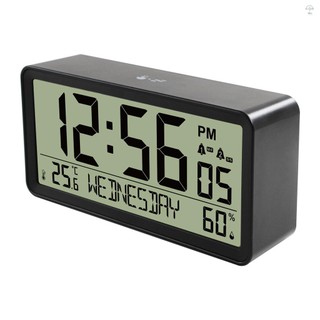 Đồng hồ báo thức kỹ thuật số LCD Bàn hoạt động bằng pin Đồng hồ nhỏ điện tử với nhiệt độ trong nhà Độ ẩm Ngày có đèn nền Chức năng báo thức cho phòng ngủ gia đình Bàn đầu giường