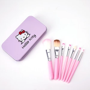 Bộ cọ trang điểm hộp sắt di động 7 mảnh có thiết kế hình mèo Kt hoạt hình - Hoàn hảo cho người mới bắt đầu & dụng cụ làm đẹp chuyên nghiệp