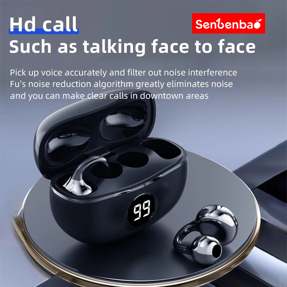 Senbenbao S151 Fone không dây Bluetooth có mic, khử ồn, kẹp tai, nhạc thể thao, chơi game, nút tai