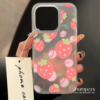 ibumpers Ốp Điện Thoại iPhone Fresh Dreamy Dâu Họa Tiết Ốp Lưng Trong Suốt Nhám Mờ Chống Bẩn Chống Sốc Cho IPhone 16 15 14 12 13 11 Pro Max IP 7 8 Plus X XS XR
