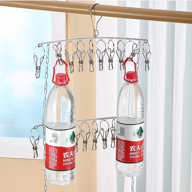 Giá đỡ tất bằng thép không gỉ,Giá phơi quần áo chống gió Kẹp tất Móc treo đồ lót Tất giữ 2/3/4 tầng