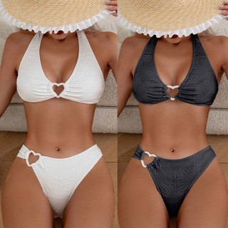 Đồ Bơi Nữ Màu Đen Trắng Trái Tim Trang Trí Dây Hai Mảnh Bikini Đồ Bơi