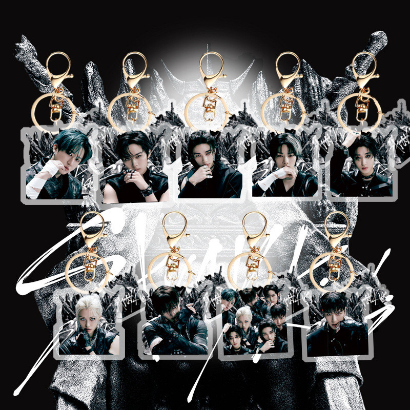 Stray Kids Album GIANT Móc Khóa Acrylic Móc Khóa Phụ Kiện Bang Chan Lee Biết Chang Bin HyunJin Han Felix Seungmin I.N Móc Chìa Khóa Kim Loại Trong Suốt YM