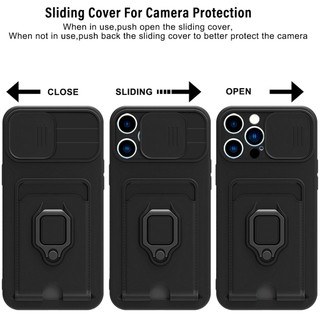 Dành Cho iphone 13 Pro / 12 Pro / 11 Pro Max Ốp Lưng 4 Trong 1 Trượt Camera Bao Đựng Thẻ Đứng Vuông Freebie Dây Chống Sốc Chống Rơi Mỏng Mềm TPU Cover