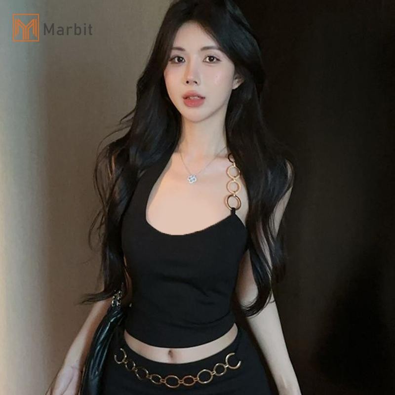 Marbit Mùa Hè Hot Girl Thời Trang Sang Trọng Kim Loại Nhẫn Dây Cổ Không Tay Ôm Camisole Mới