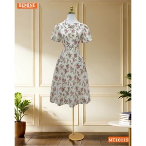 Đầm thiết kế BEMINE cổ V đính nơ dáng chữ A phù hợp đi làm, đi chơi-MT10119