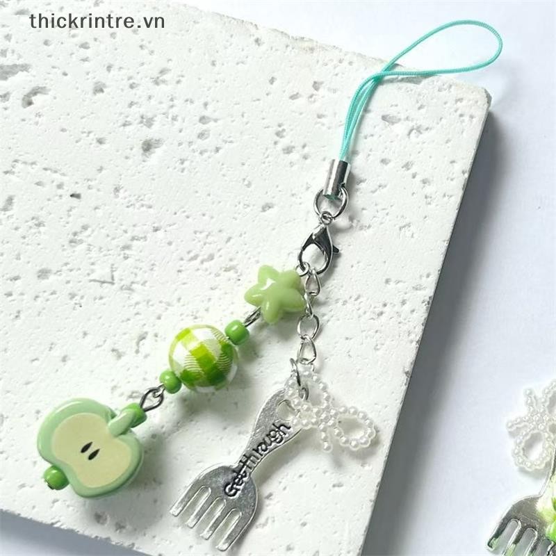 THI Dễ Thương Ngọt Ngào Ngôi Sao Xanh Nơ Hạt Móc Khóa Mặt Dây Đeo Điện Thoại Di Động Dây Ba Lô Quyến Rũ Túi Trang Trí Quà Tặng Nữ Tính VN
