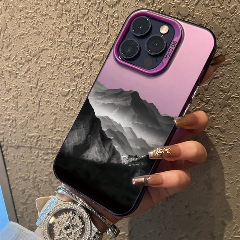 Vỏ Tương Thích Cho iPhone 11 16 14 15 12 13 Pro Max 16e 8 7 Plus XR X XS Max SE2020 2022 Đen Núi Xanh Biển Chống Sốc Bạc IMD Kim Loại Bìa Cứng
