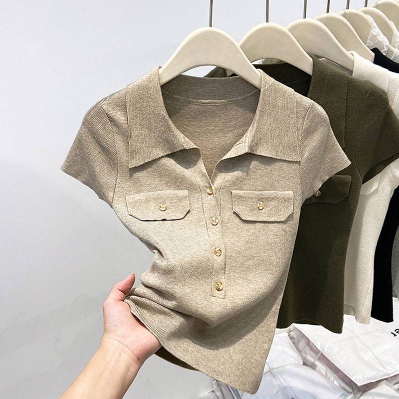 Áo thun ngắn tay cổ Polo nữ màu trơn đơn giản mùa hè mới 250423