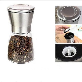Lọ xay tiêu Inox kiểu dáng nhỏ gọn đẹp mắt, thủy tin trong suốt, nắp đậy kín đ.áo, tiện lợi