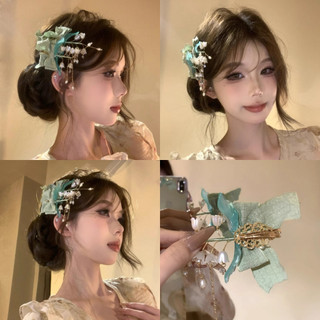 Vải hoa ngọc trai tua rua kẹp tóc chụp ảnh bầu không khí mỏ vịt mâm cặp mũ rừng phụ kiện tóc ngọt ngào