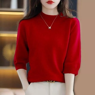 Phong Cách Mới Xuân Thu Áo Len Nữ Phong Cách Mới Nửa Cổ Rùa Phiên Bản Hàn Quốc Rời Áo Chui Đầu Ba Phần Tư Tay Áo 100 Bên Trong Kn
