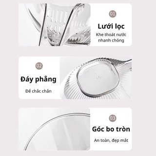 Rổ rửa rau củ trong suốt thiếu kế phễu thoát nước đa năng tiện lợi 23x19x12.5cm SUNND