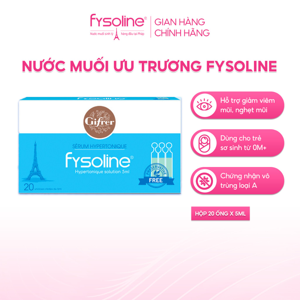 Combo Nước muối sinh lý FYSOLINE Hồng 40 ốngx5ml, Xanh 20 ốngx5ml và Vàng 20 ốngx5ml (Date T4.2027)