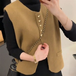 Cổ Tròn Dệt Kim Áo Vest Nữ Thu Đông Rời Lười Nhỏ Hương Thơm Áo Len Retro Nhẹ Nhàng Tính Khí Nhật Ký Top