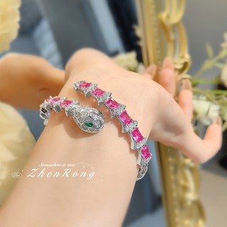 Châu Âu Mỹ ins Phong Cách Mới Kim Cương Đỏ Corundum Rắn Vòng Tay Nhẫn Nữ