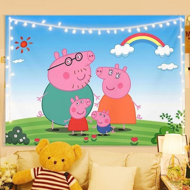 Tấm Thảm Trang Trí Peppa Pig George Pig Hoạt Hình Phòng Ngủ Treo Tường Tấm Thảm Cho Trẻ Em Bé Gái Bé Trai Tiệc Sinh Nhật Có Đèn LED Tùy Chọn