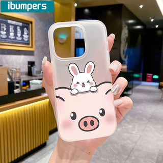 ibumpers Ốp Lưng iPhone Dễ thương Thỏ Con Heo đôi Ốp Điện Thoại TPU Trong Suốt Mềm nhám mờ Chống Sốc Chống Bẩn Cho Iphone 16 15 14 12 13 11 Pro Max IP 7 8 Plus X XS XR