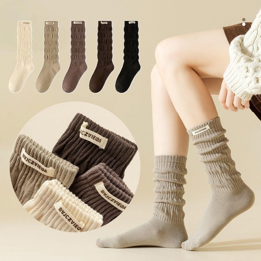 Tất bắp chân xếp tầng LAKAM, Cotton co giãn, kiểu Gothic JK ấm áp dành cho nữ