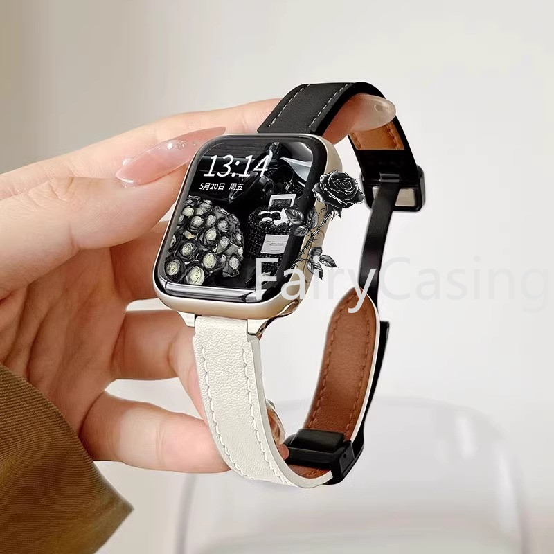 Dây đeo bằng da PU mỏng S11 S11 cho Apple Watch 42 46mm series 10 9 8 41mm 45mm 38 49mm ultra2 Vòng đeo tay màu sắc thanh lịch cho iWatch SE 7 6 5 4 3 40mm 44mm