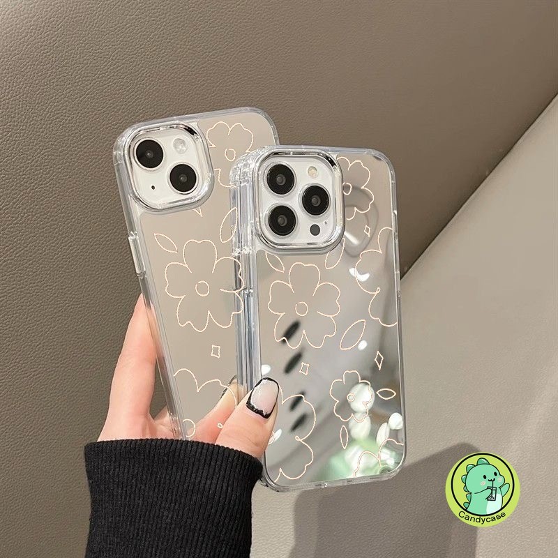 Ốp Điện Thoại Gương Line Flowers Cho Redmi Note 14 13 12 11 Pro Plus 12 Turbo 12s 11s 10 9 Pro Max 10s 9s 9T 8 Pro 7 Pro 5G 4G Ốp Lưng Trang Điểm Mềm Đơn Giản Dễ Thương