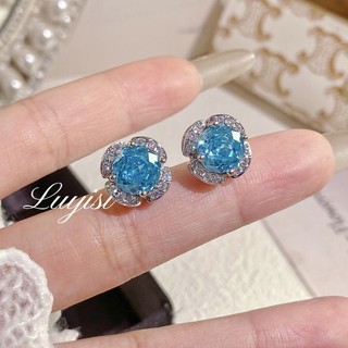 Châu Âu Mỹ ins Phong Cách Mới Hình Bát Giác Hoa Hồng Cắt Biển Xanh Kim Cương Phù Hợp Với Nữ